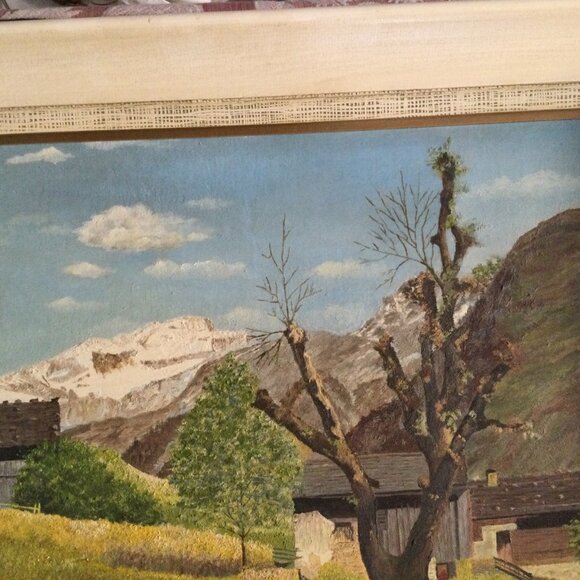 Vintage oil Painting on board old village mountain landscape wall hanging framed - Picture 2 of 12